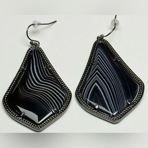Kendra Scott Alexandra Gunmetal Earrings in Black Banded Agate